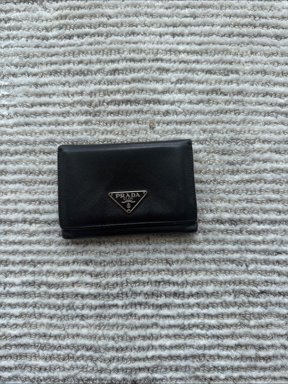 Vintage Prada Black Saffiano Leather Compact Wallet for women